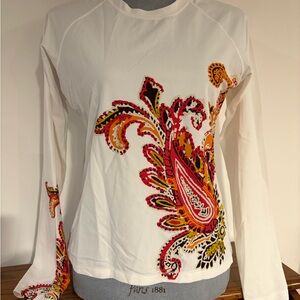 Athleta women’s Rayosan UV protection paisley stretch white long sleeve top sz M